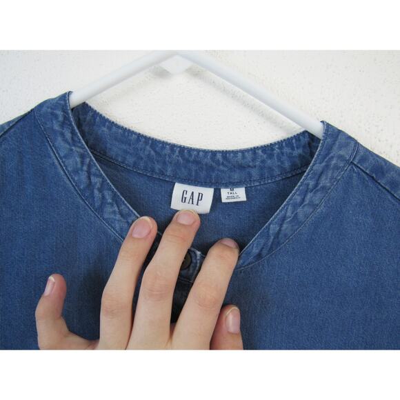 Gap Medium Tall Long Sleeve Tie Shirt Dress Chambray Indigo Casual Peasant - Picture 4 of 5